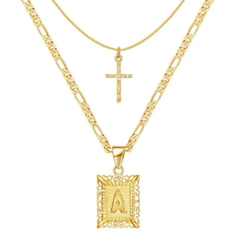 Komplet naszyjników Cross Initial | Złoto