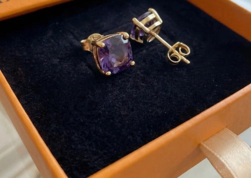 Kolczyki wkrętki ametystowe kwadratowe | Złoto