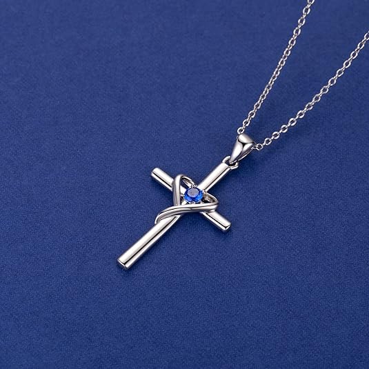 Naszyjnik szafirowy Cross | Białe złoto