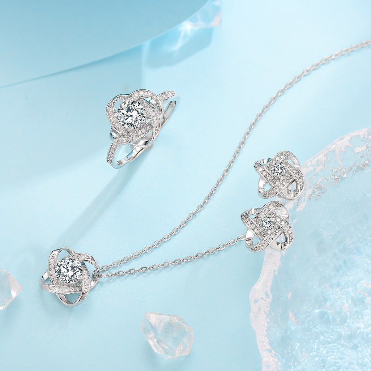 Komplet Fleur de Givre Clover Knot | Białe złoto