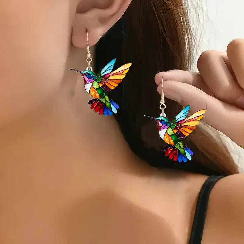 Kolczyki kolorowe Hummingbird | Białe złoto