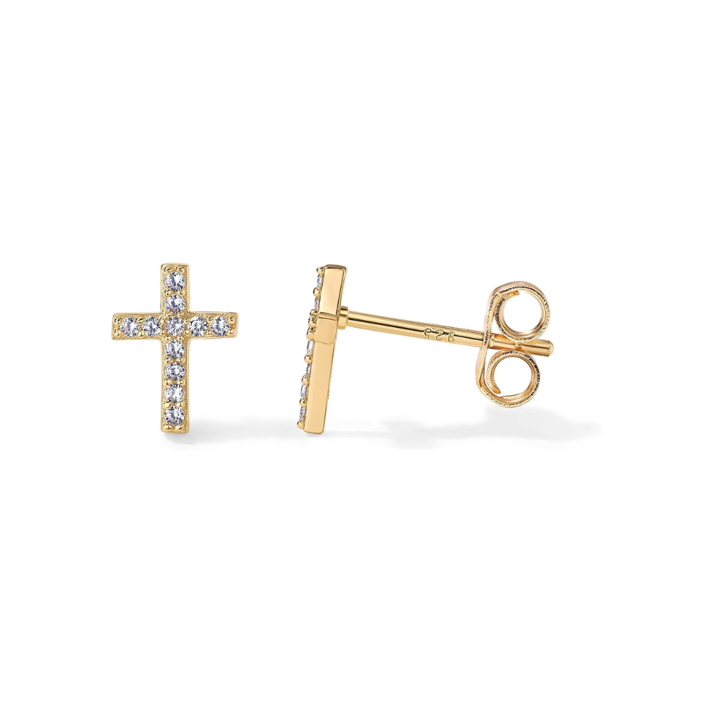 Kolczyki wkrętki wysadzane Cross | Złoto