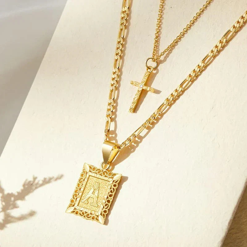 Komplet naszyjników Cross Initial | Złoto