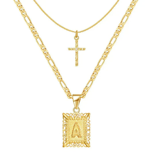 Komplet naszyjników Cross Initial | Złoto