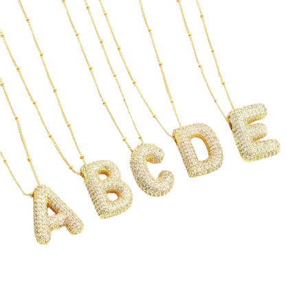 Komplet naszyjników Bubble letter initial | Białe złoto