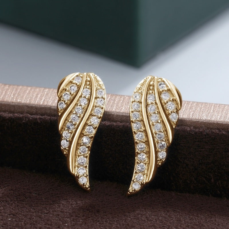 Kolczyki nowoczesne Leaf pave | Złoto