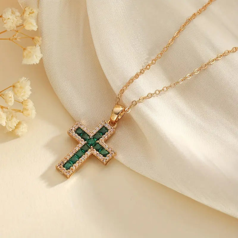 Naszyjnik Solene szmaragdowy Cross | Złoto