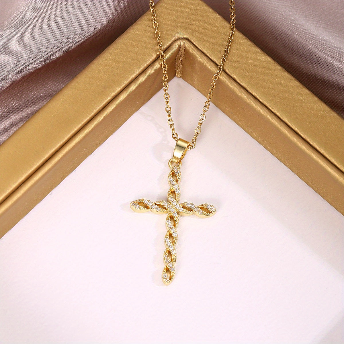 Naszyjnik kryształowy Twist Cross | Złoto