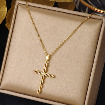 Naszyjnik kryształowy Twist Cross | Złoto