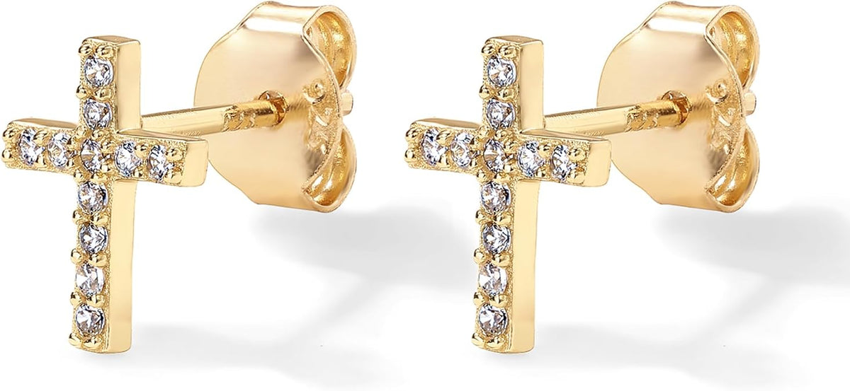 Kolczyki wkrętki wysadzane Cross | Złoto