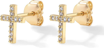Kolczyki wkrętki wysadzane Cross | Złoto