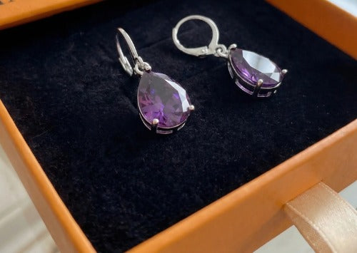Kolczyki ametystowe Teardrop | Białe złoto