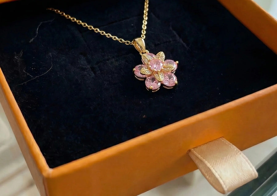 Naszyjnik Amorea różowy Flower | Złoto