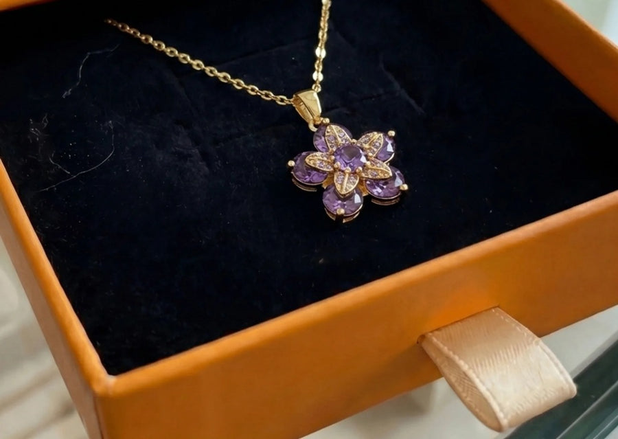 Naszyjnik Amelyth fioletowy Flower | Złoto