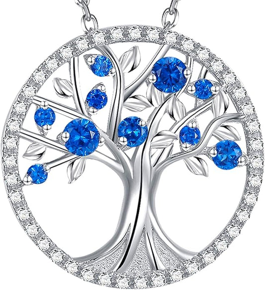 Naszyjnik Tree of Life szafirowy | Białe złoto