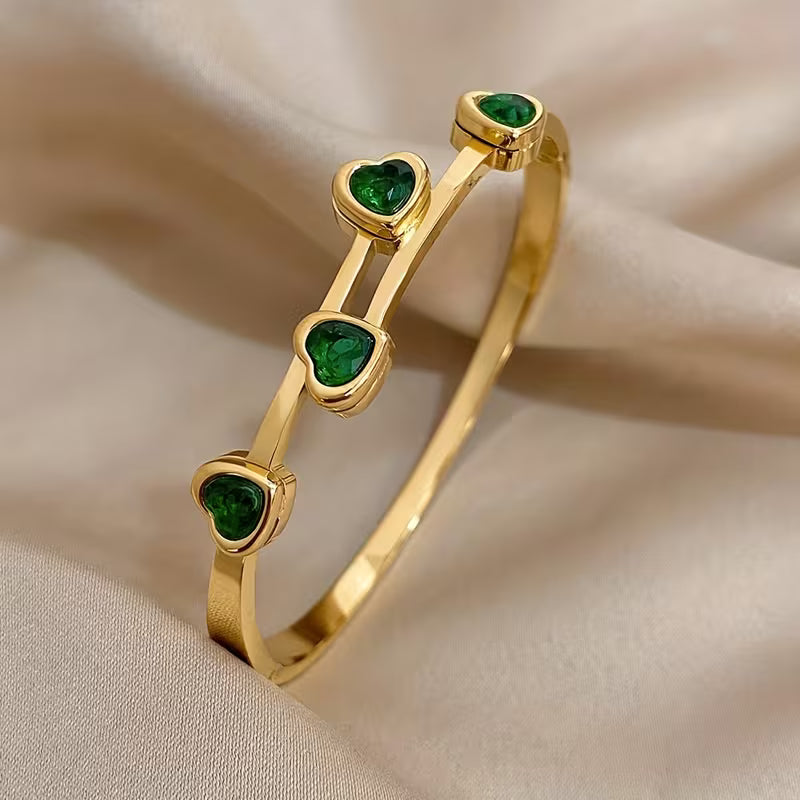 Bransoletka Verde Hearts | Złoto