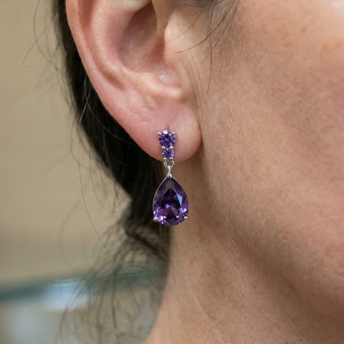 Kolczyki ametystowe Dewdrop | Białe złoto