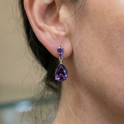 Kolczyki ametystowe Dewdrop | Białe złoto