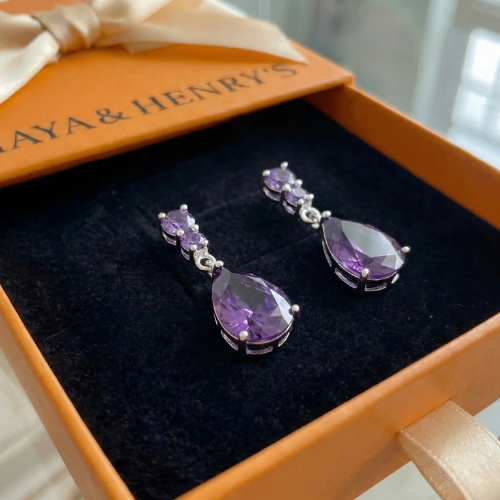 Kolczyki ametystowe Dewdrop | Białe złoto