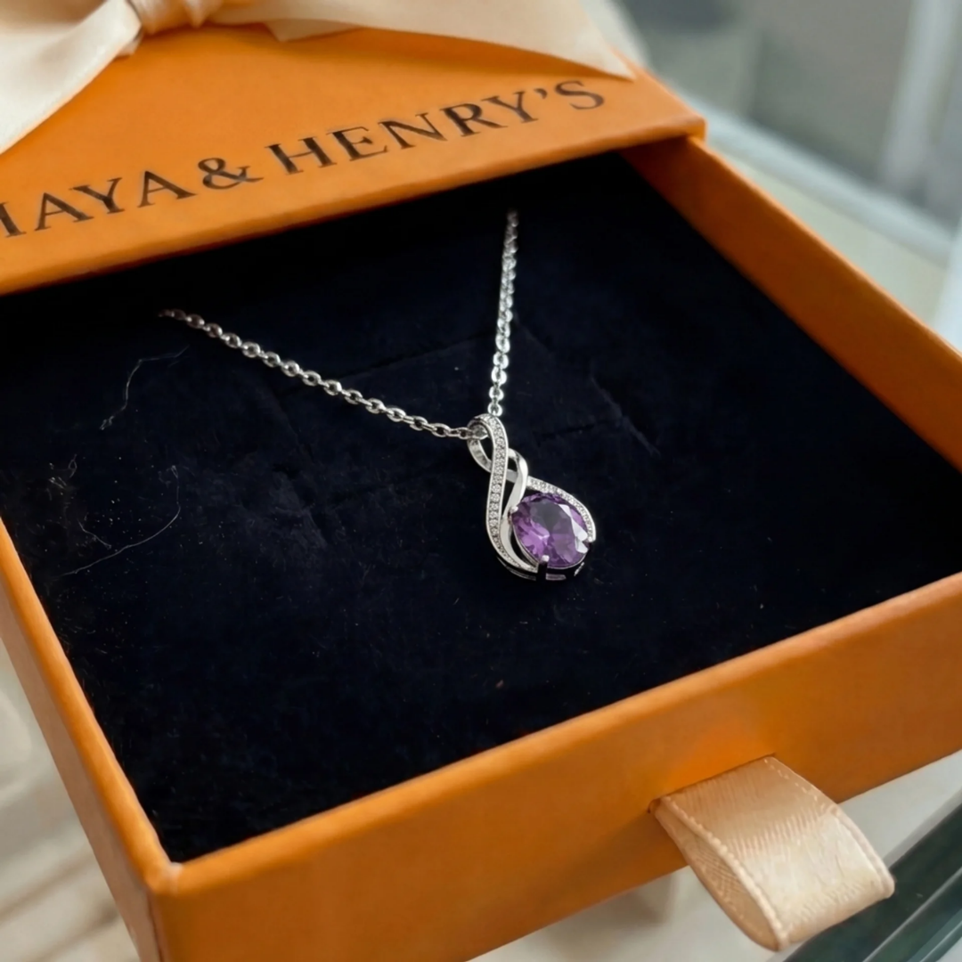 Naszyjnik ametystowy Infinity pave | Białe złoto
