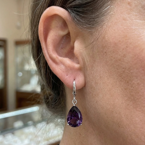 Kolczyki ametystowe Teardrop | Białe złoto