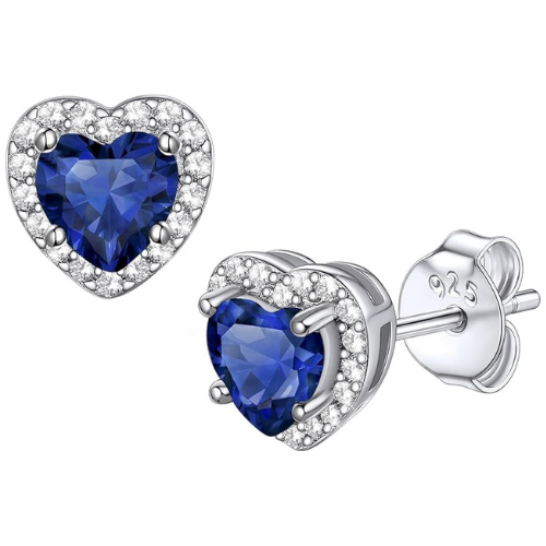 Kolczyki wkrętki szafirowe Heart Earrings | Białe złoto