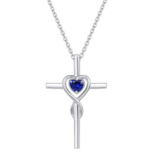 Naszyjnik szafirowy Heart kamienny Cross | Białe złoto