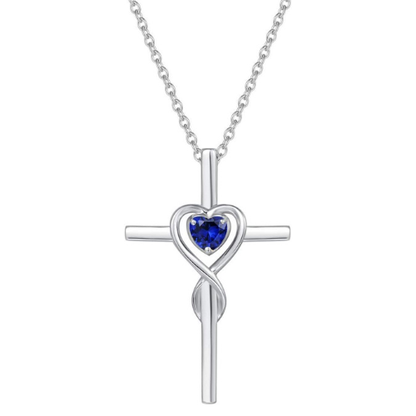 Naszyjnik szafirowy Heart kamienny Cross | Białe złoto