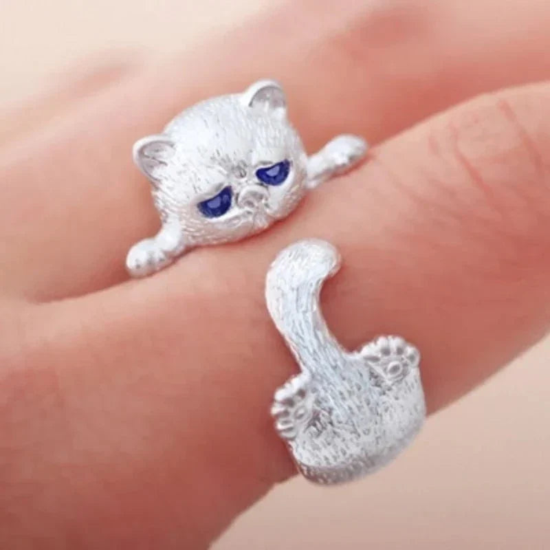 Pierścionek Adjustable Kitten | Białe złoto