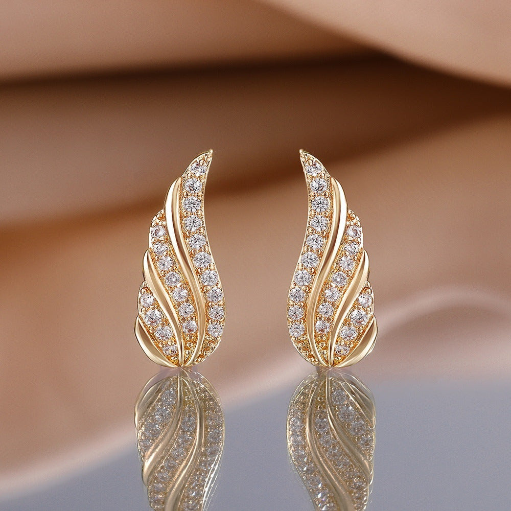 Kolczyki nowoczesne Leaf pave | Złoto
