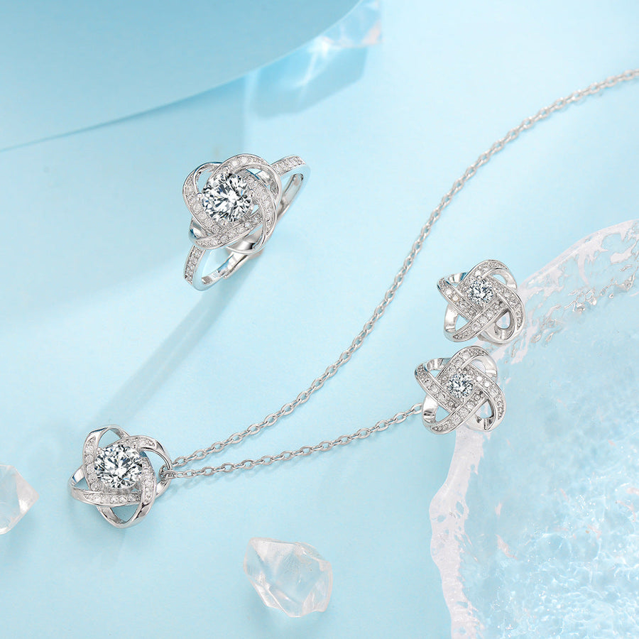 Komplet Fleur de Givre Clover Knot | Białe złoto