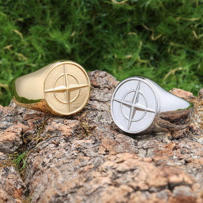 Sygnet klasyczny Compass | Białe złoto