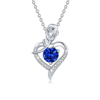 Naszyjnik szafirowy Rose Heart | Białe złoto