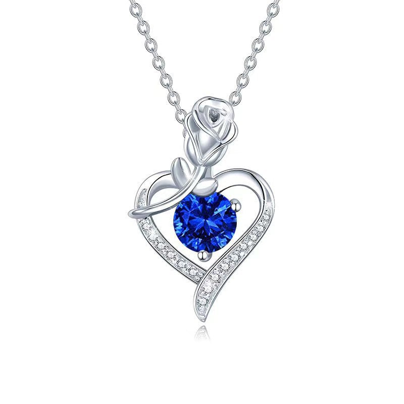 Naszyjnik szafirowy Rose Heart | Białe złoto