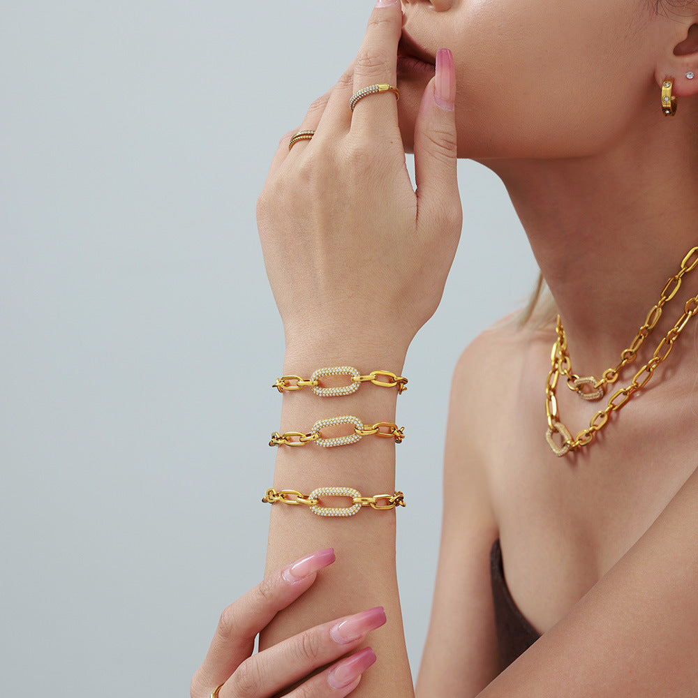 Komplet biżuterii wysadzany masywny łańcuch ogniwowy | Złoto