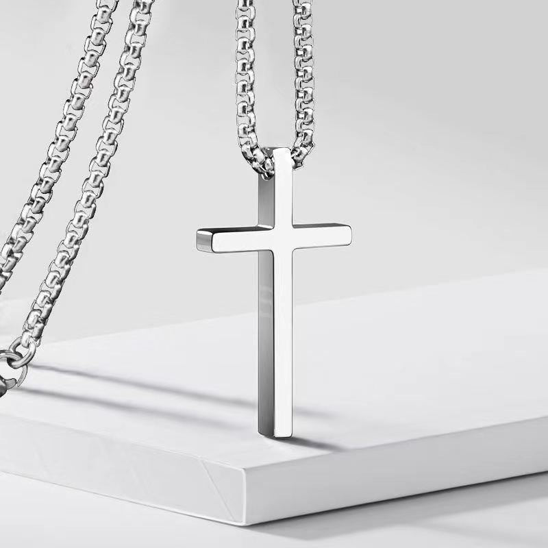 Naszyjnik Bezel Cross | Białe złoto