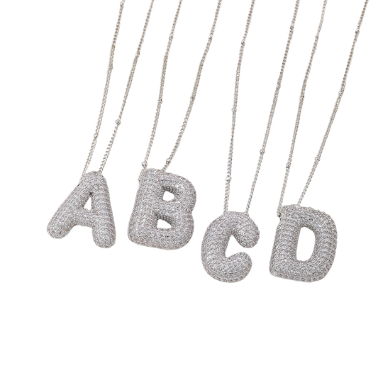 Komplet naszyjników Bubble letter initial | Białe złoto
