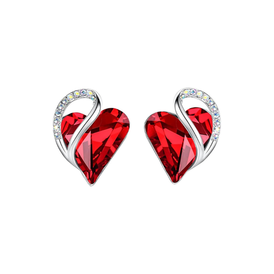 Kolczyki wkrętki Infinity Heart rubinowe | Białe złoto