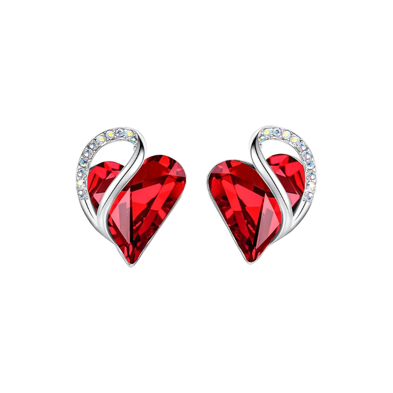 Kolczyki wkrętki Infinity Heart rubinowe | Białe złoto
