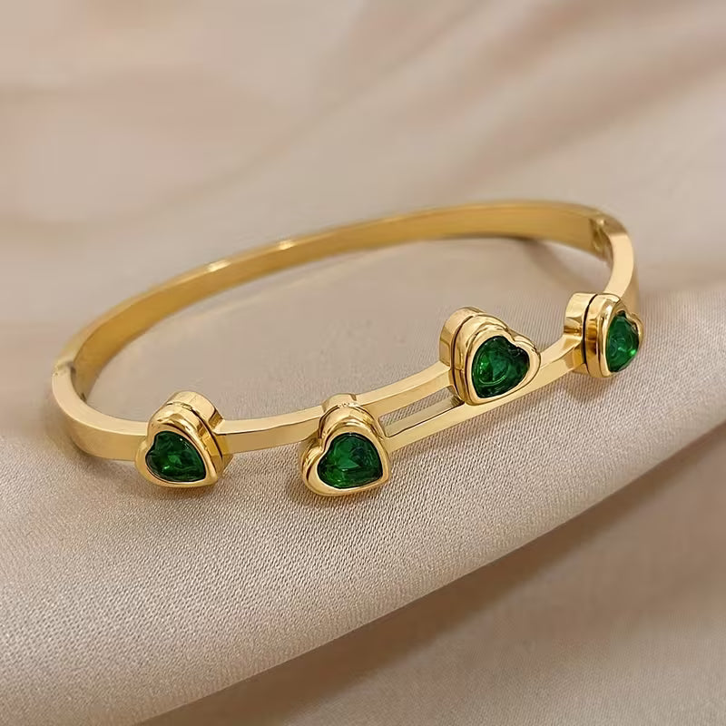 Bransoletka Verde Hearts | Złoto