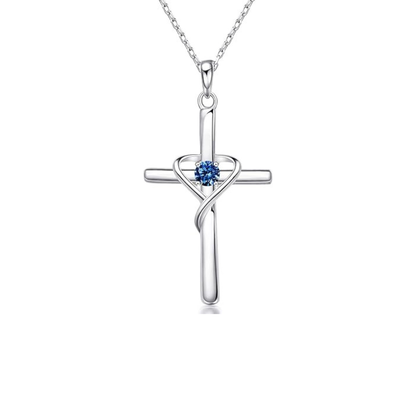Naszyjnik szafirowy Cross | Białe złoto