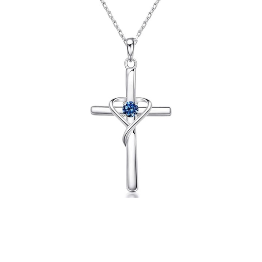 Naszyjnik szafirowy Cross | Białe złoto