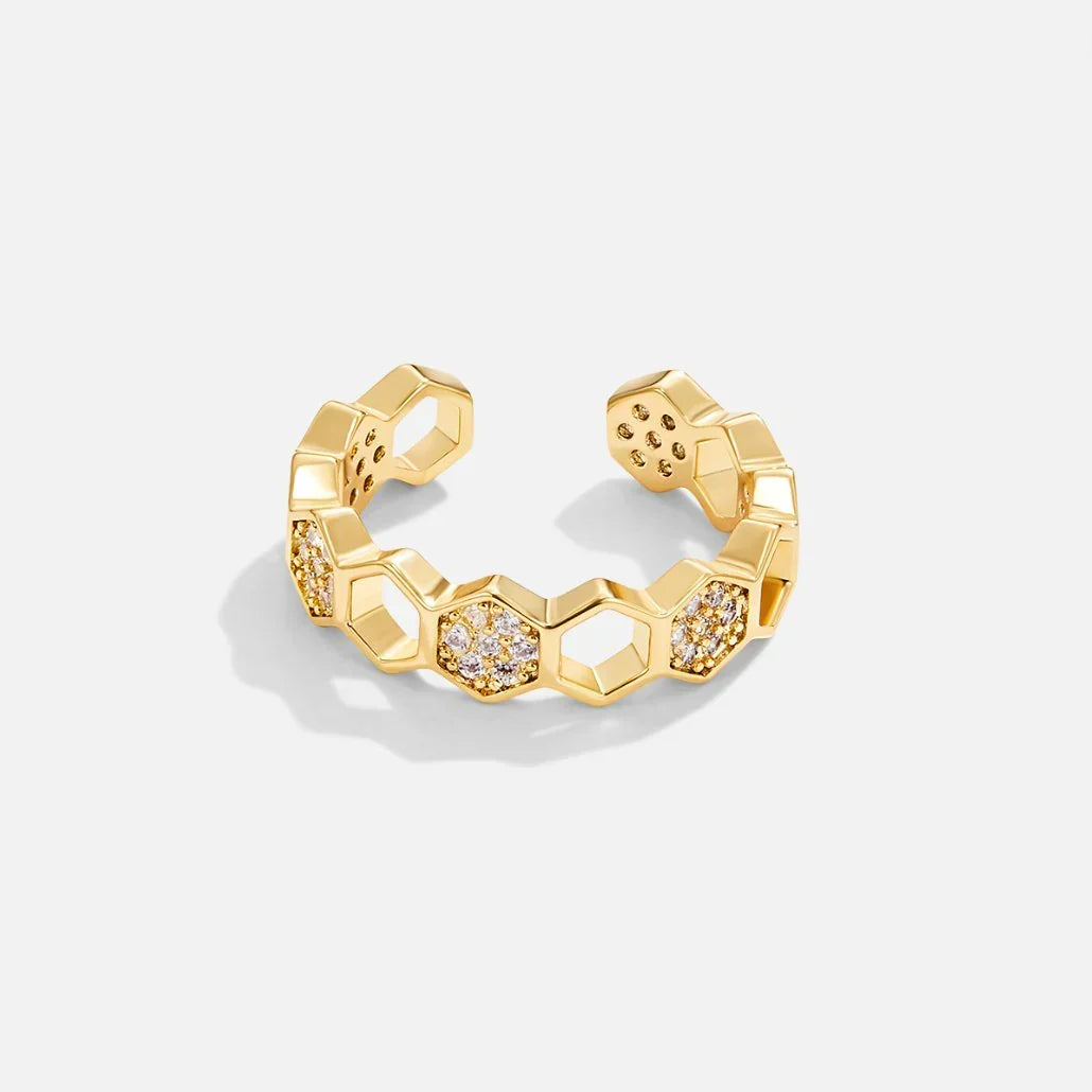 Pierścionek kryształowy Honeycomb | Złoto