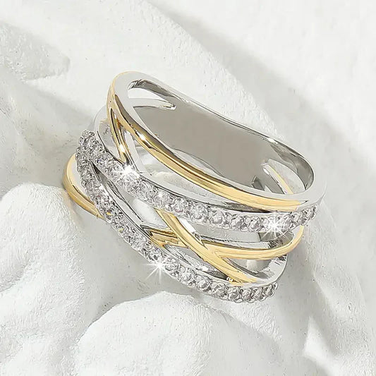 Pierścionek SilverGold Radiance cyrkoniowy | Mieszane złoto