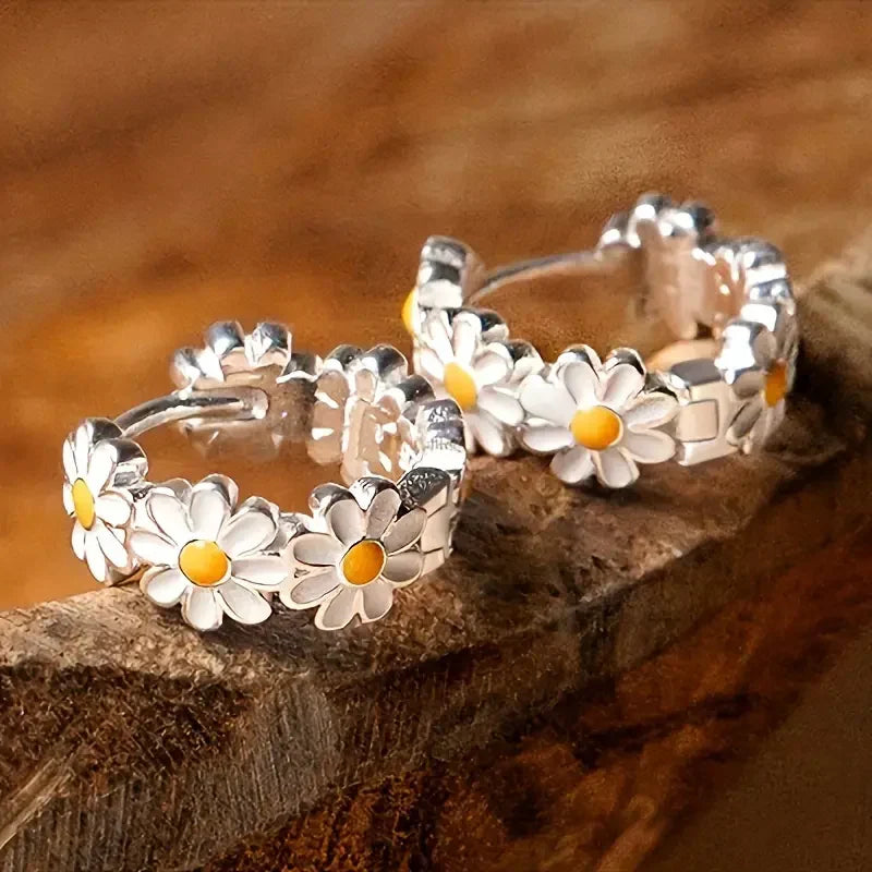 Kolczyki koła eleganckie Daisy | Białe złoto