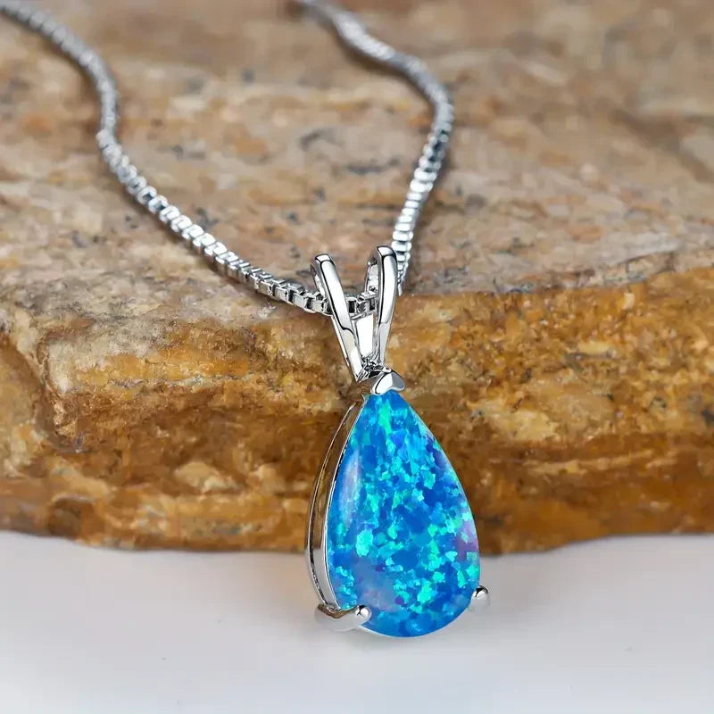 Naszyjnik Azure opalowy Teardrop | Białe złoto
