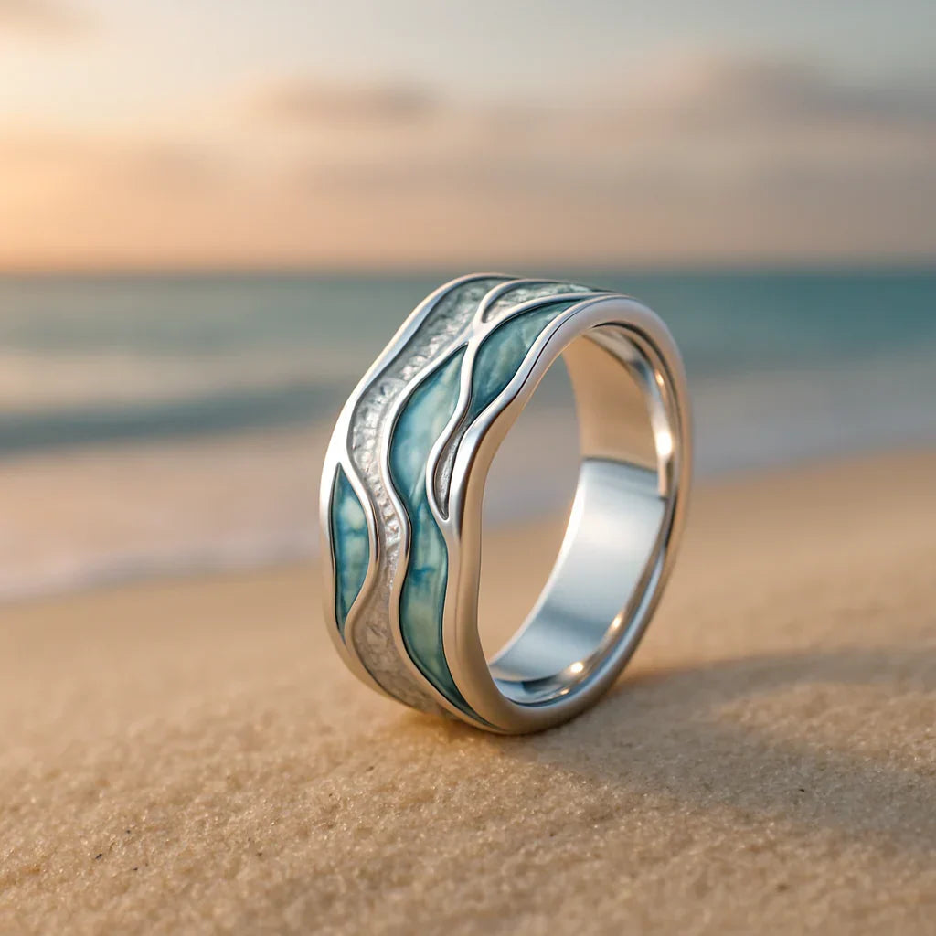 Pierścionek Seasilver Ripple | Białe złoto