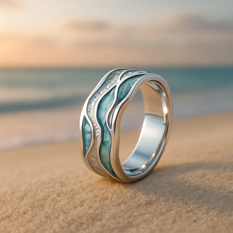 Pierścionek Seasilver Ripple | Białe złoto