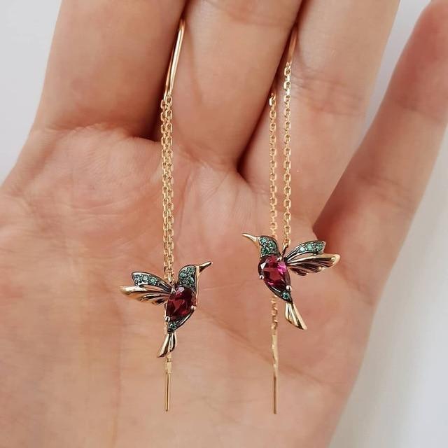 Kolczyki Hummingbird emaliowane i cyrkoniowe | Złoto