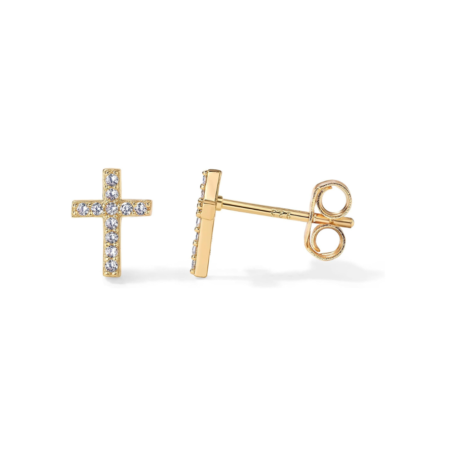 Kolczyki wkrętki wysadzane Cross | Złoto